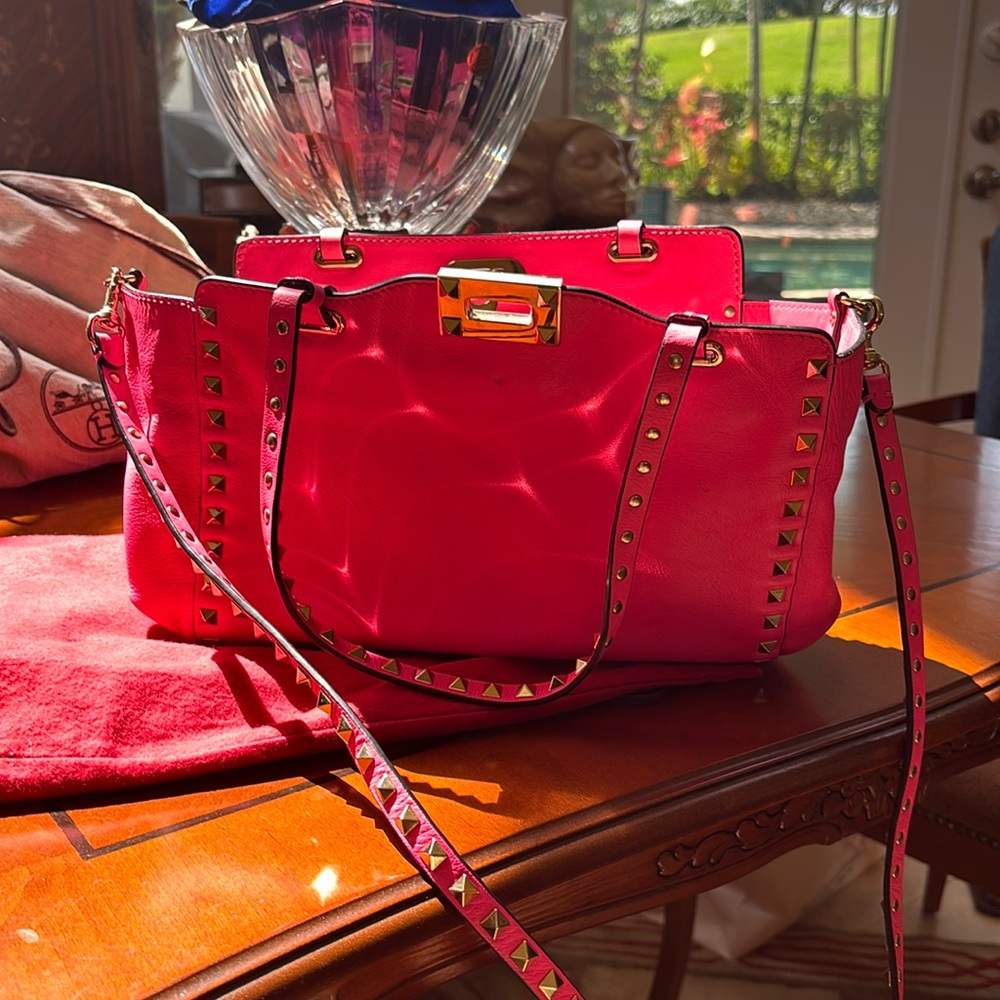 Valentino cross body handbag hot pink with gold studs